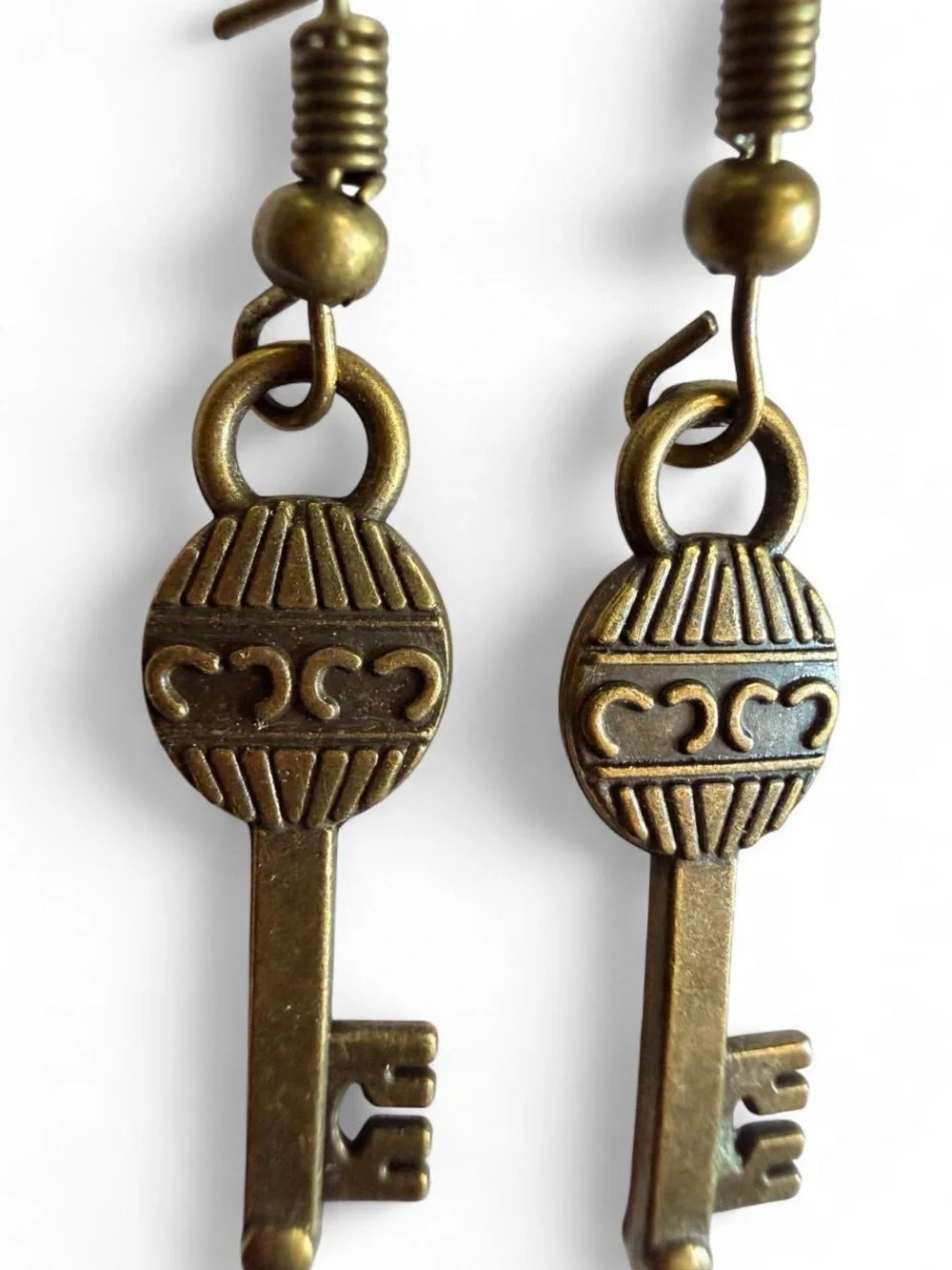 Handmade Bronze Skeleton Key Earrings Vintage Statement 🔑 - Picture 3 of 7